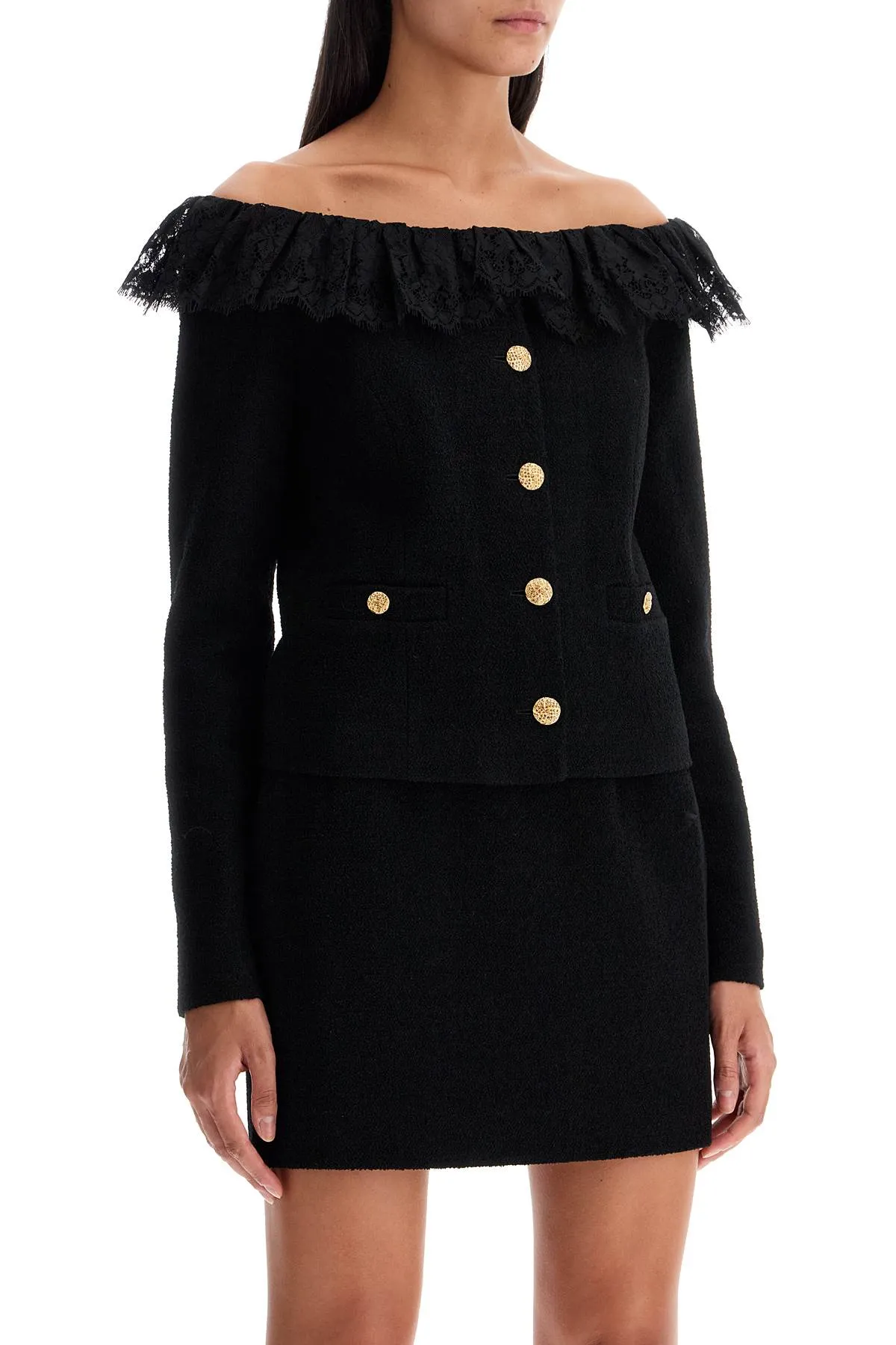 off-shoulder tweed bou FABX3935 F3593 BLACK