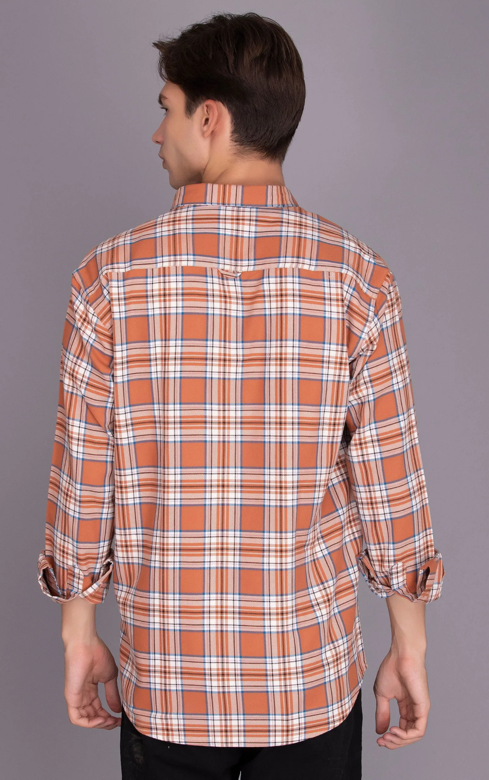 Orange PURE COTTON FLANNEL CHECKED CASUAL SHIRT