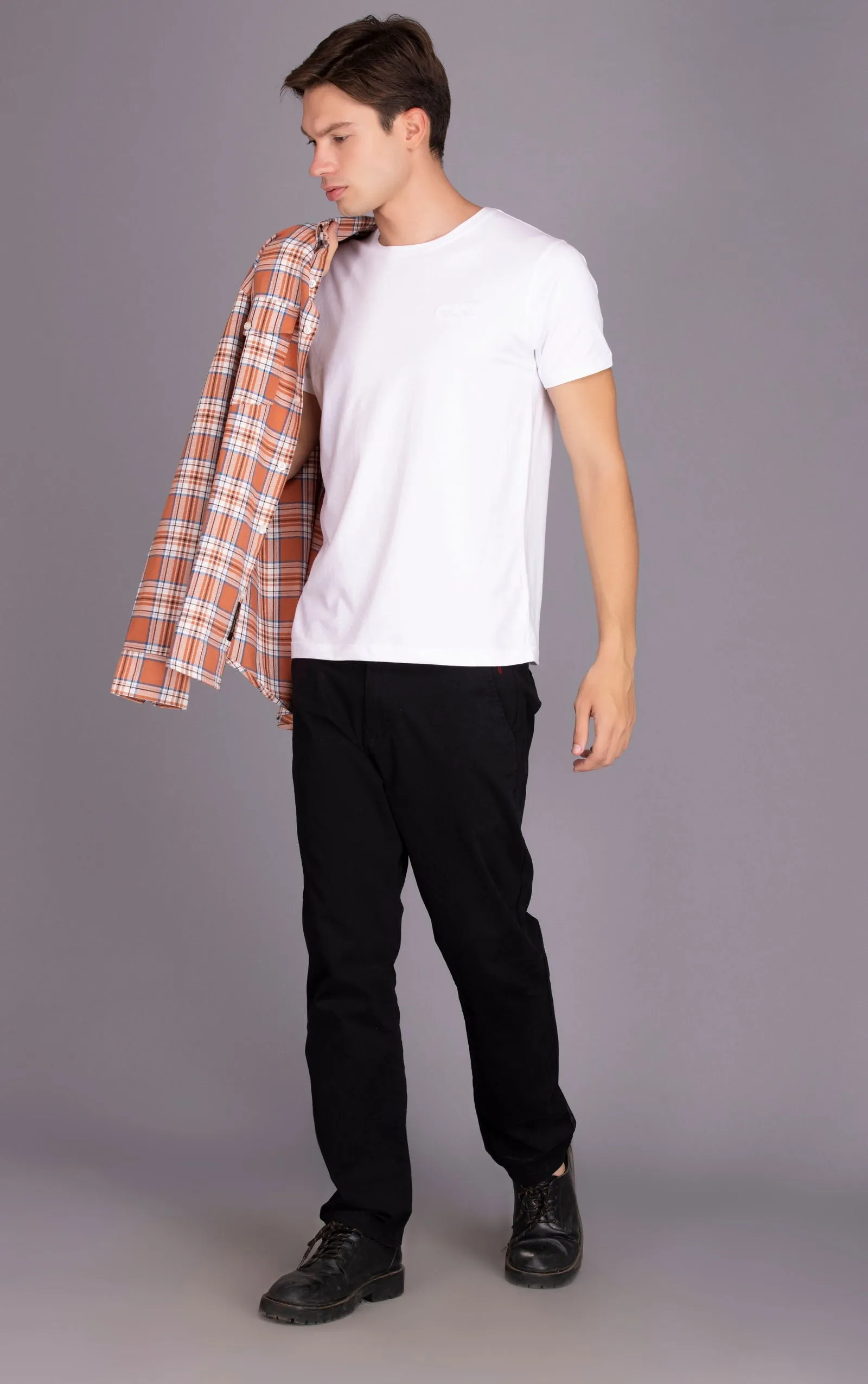 Orange PURE COTTON FLANNEL CHECKED CASUAL SHIRT
