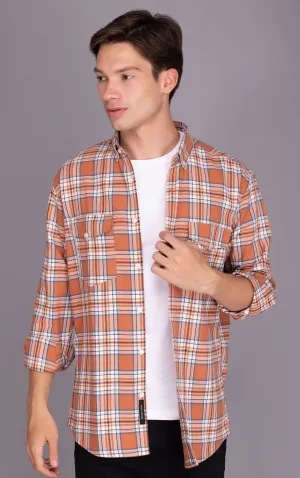Orange PURE COTTON FLANNEL CHECKED CASUAL SHIRT