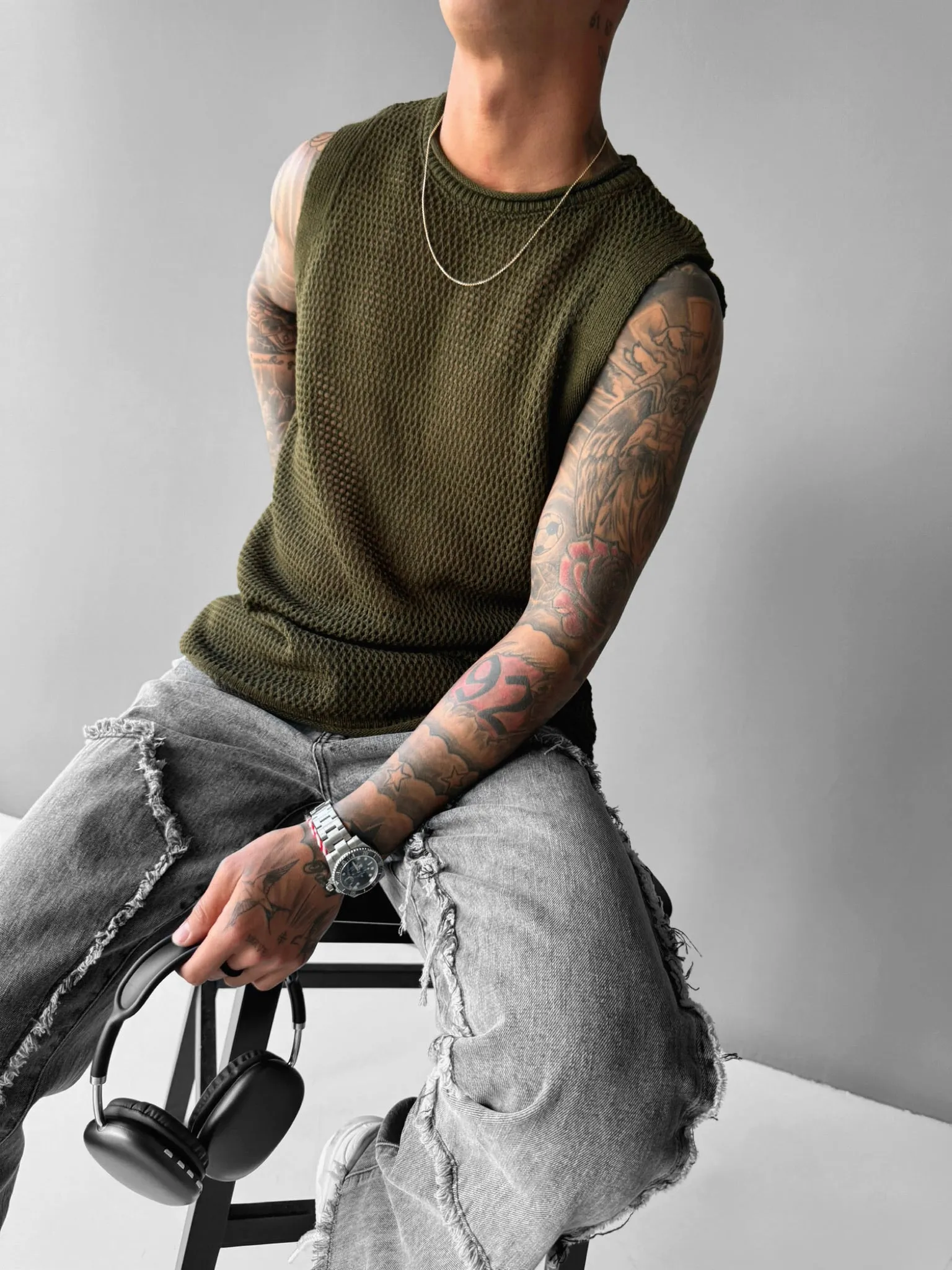 Oversize Textured Tanktop - Khaki