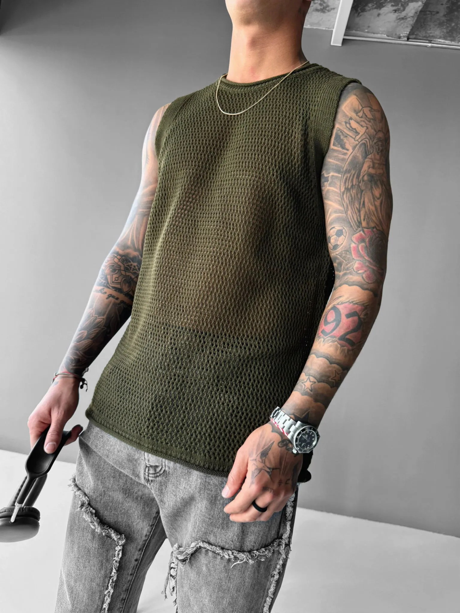 Oversize Textured Tanktop - Khaki