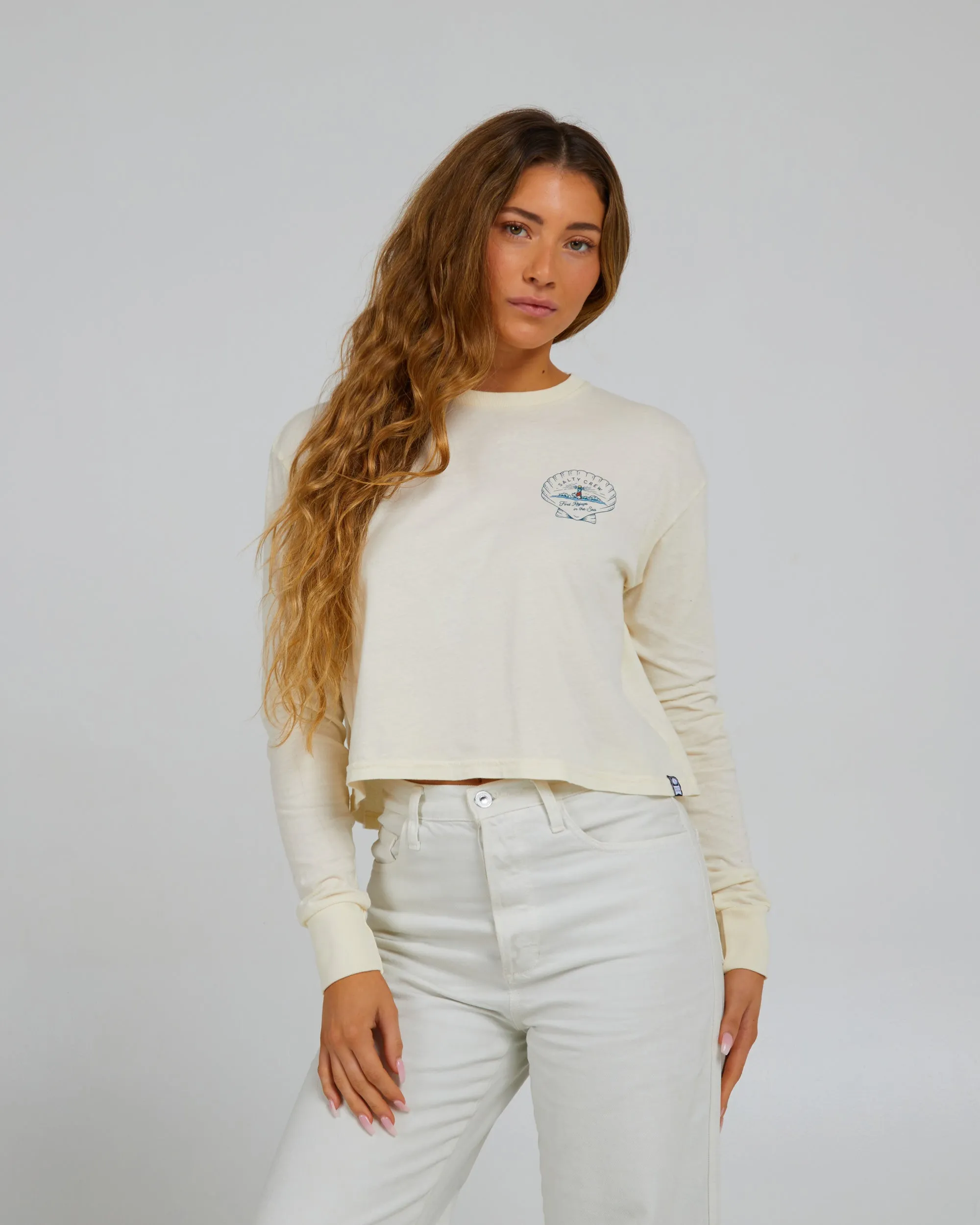 Scallop L/S Crop Tee - Off White