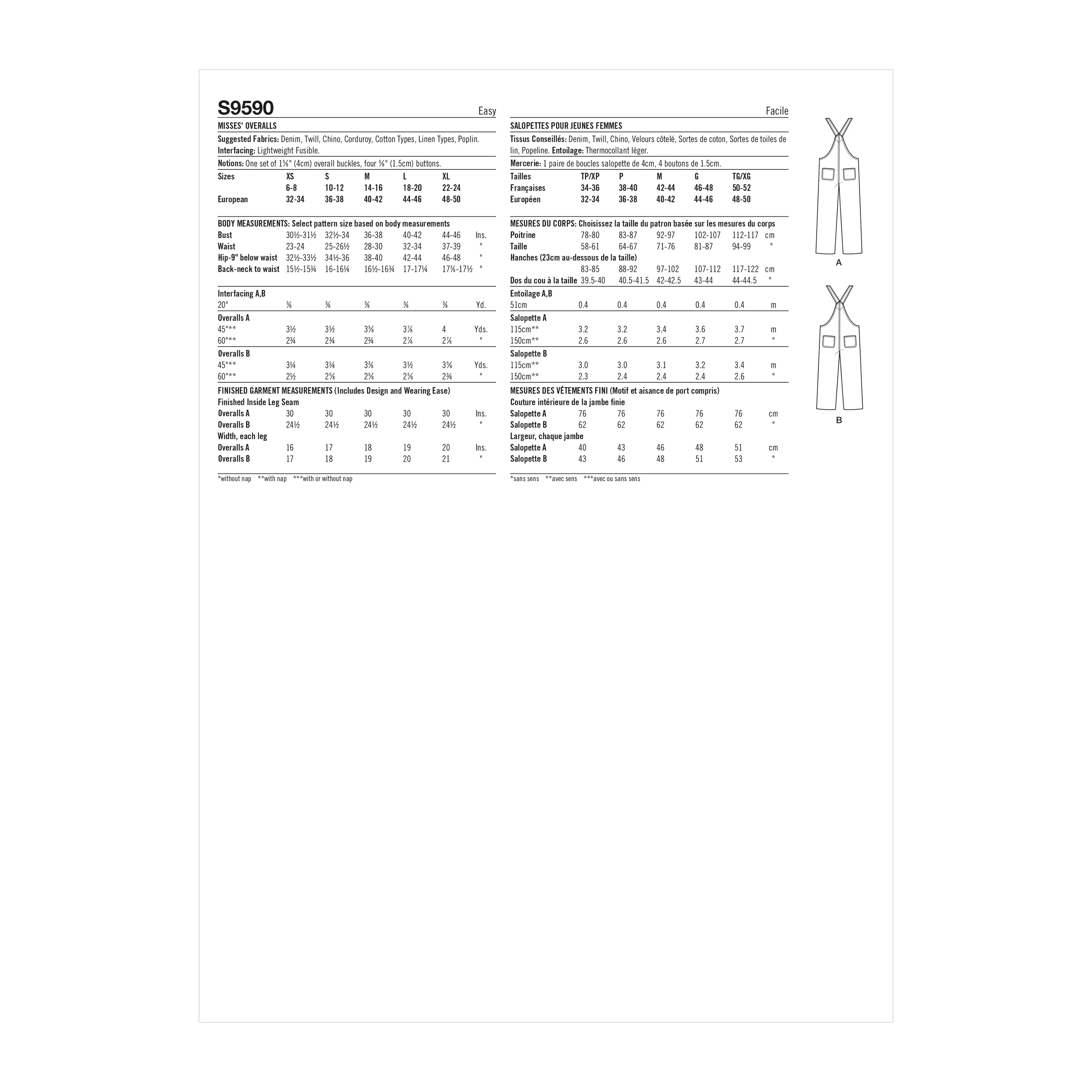 Simplicity Sewing Pattern 9590 Misses' Overalls