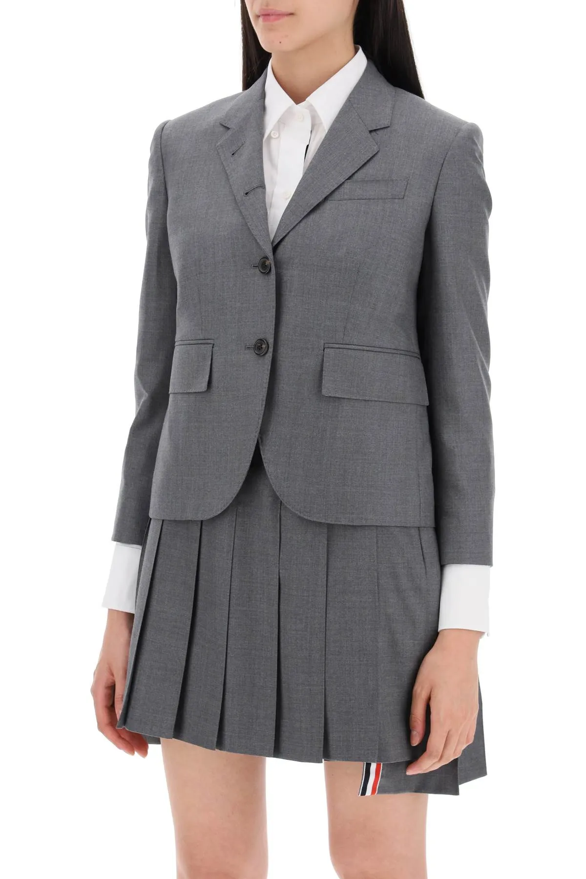 single-breasted cropped jacket in 120's wool FBC010V 00626 MED GREY