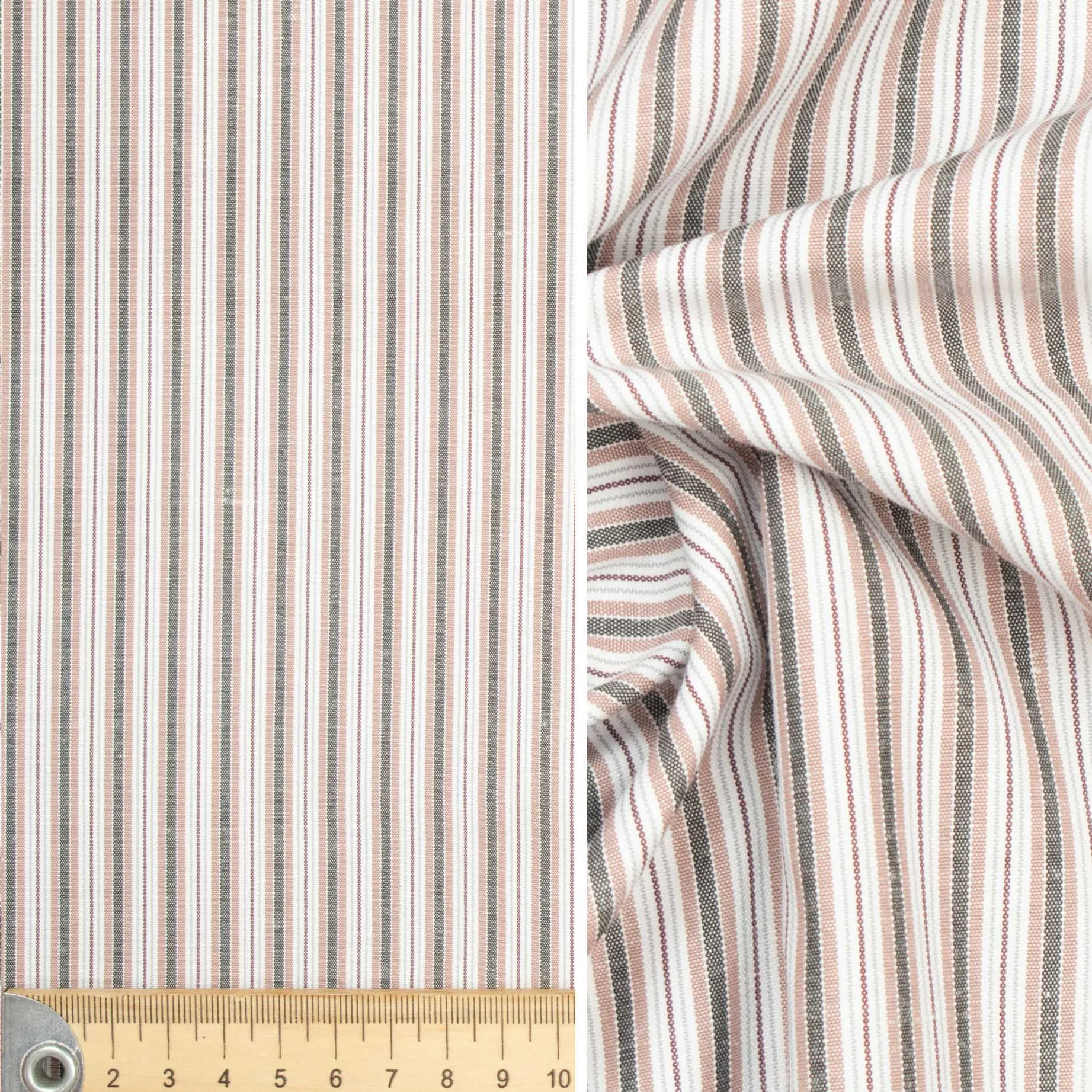 Stripe Shirting Design-49 Dusty Peach & Grey