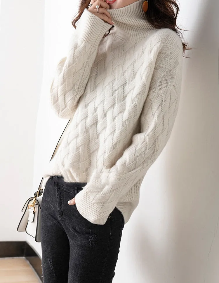 Vera Cable Cashmere Turtleneck Sweaters - 3 Colors